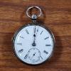 Image 1 : Antique Late 1800's Sterling  Silver Railroad Pocket Watch ~ Total Weight 105 Grams