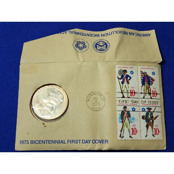 1975 American Revolution Bicentennial Medal & Stamps - Paul Revere - First Day Cover