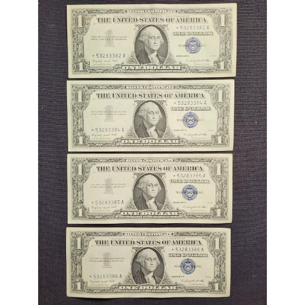 Four Star Note Consecutive/Close Serial Number $1 Silver Certificates in Great Shape
