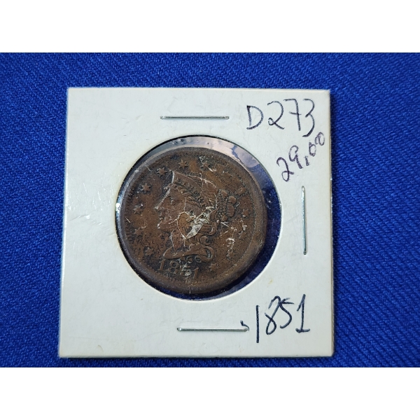 1851 United States Braided Hair Large Cent 