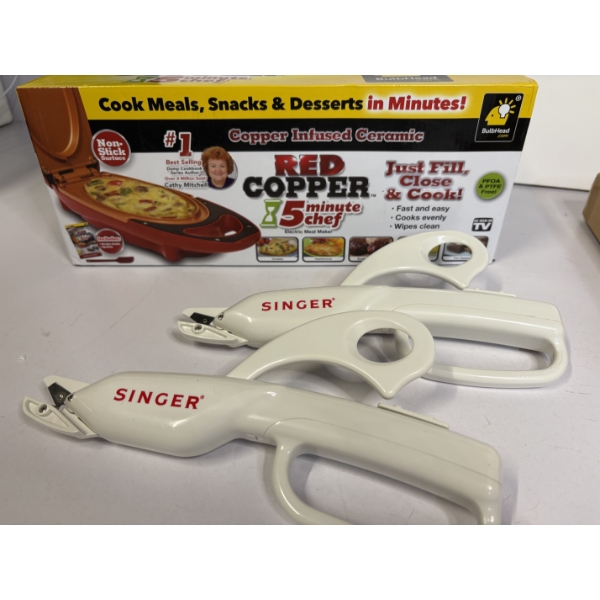 Red Copper Cooking Pan - 5 Minute chef & Singer Battery Operated Scissors with Instructions 