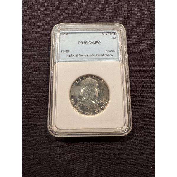 1954 United States Franklin Silver Proof 65 Cameo Half Dollar - Graded PR-65
