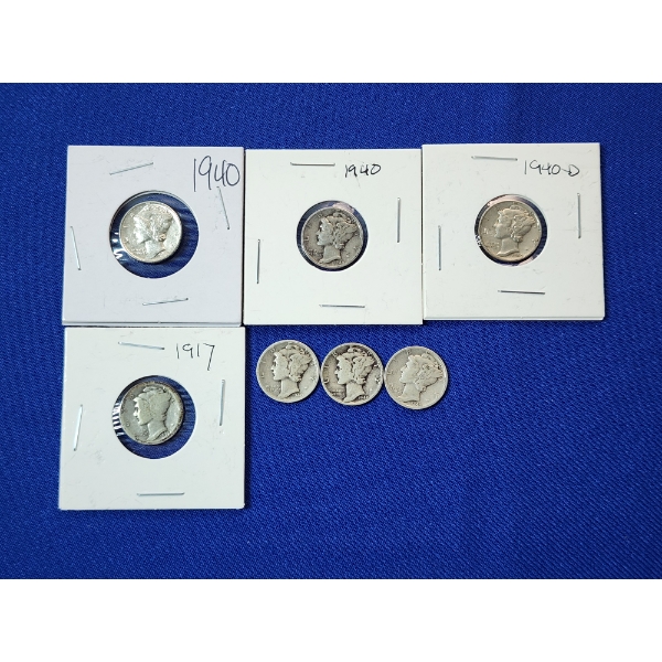 x7 Assorted Years Higher-Grade Silver Mercury Dimes FV: $0.70
