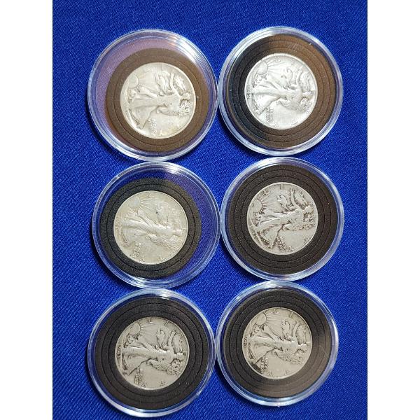 x6 Assorted Years 90% Silver Walking Liberty Half Dollars in Capsules FV: $3.00