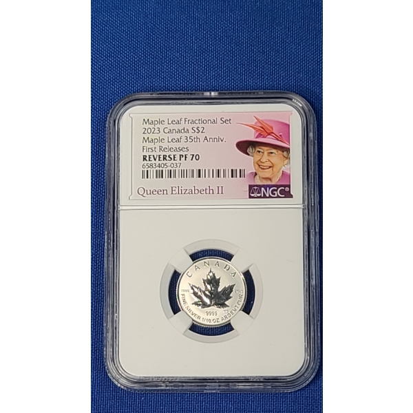 2023 NGC First Releases $2 Reverse PF70 1/10 oz 9999 Silver Canadian Maple 35th Anniversary Coin