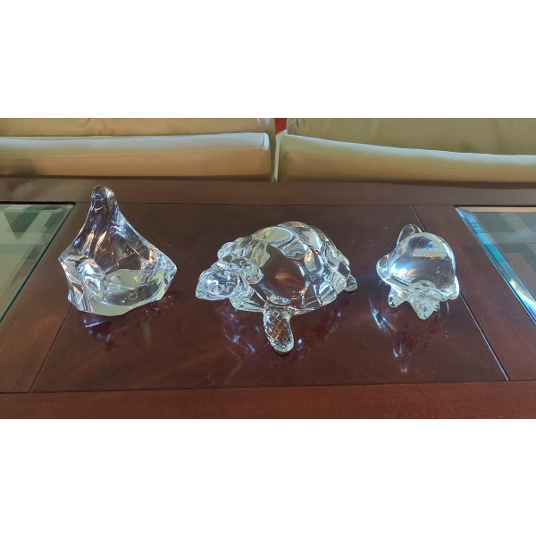 3 Pc Grouping Of Lead Crystal Animal Sculptures Including Waterford? Turtle - See Pics