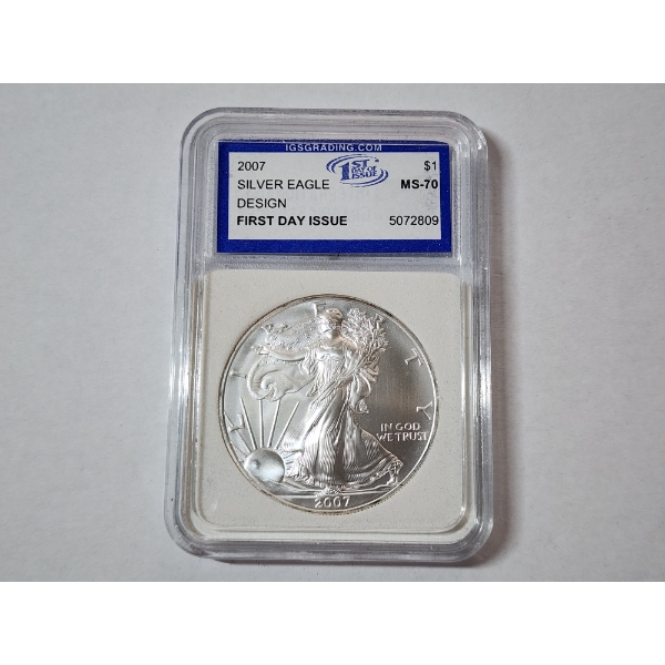 2007 American Silver Eagle - 1 oz .999 Fine Silver - FDOI - IGS MS70