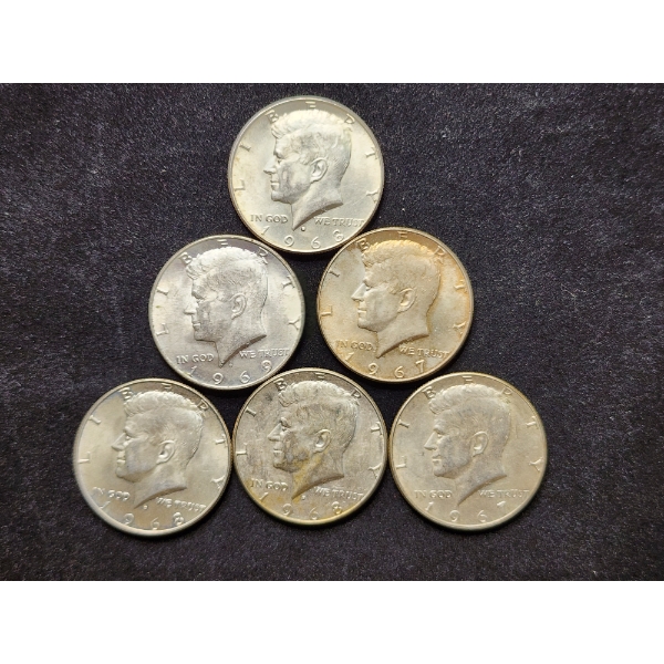 Six Assorted 40% Silver Kennedy Half Dollars - $3 Face Value