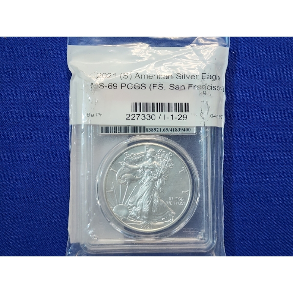 2021-S American Silver Eagle 1 oz Fine Silver Graded MS69 by PCGS - in Factory Sealed Package! 