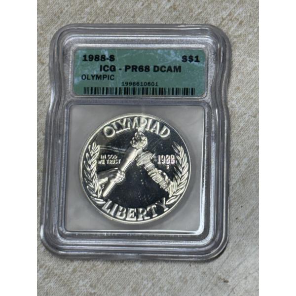 1988-S ICG- PR68 DCAM Olympic Silver Dollar - FV $1.00 - 90% Silver - Encapsulated 