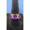 Image 1 : 14K Gold Amethyst Three-Stone With Diamonds Accents Ring - Size 7 - Weight: 3.9g