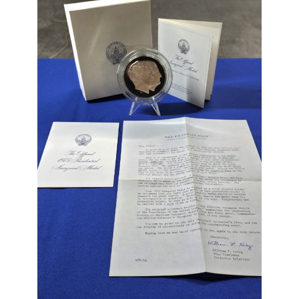 Official Franklin Mint 1973 Inaugural Solid Bronze Medal Nixon & Agnew Commemorative Proof Edition