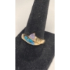 Image 2 : 14K Gold Geometric Australian Opal Inlay, Diamonds & Possible Tanzanite Ring -Size 7.5- Weight: 3.6g