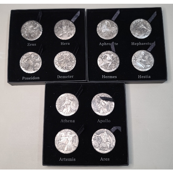 Gods Of Olympus- The Perth Mint Australia 2 Oz 999 Fine Silver 12 Coin Set - 24 Oz Total of Silver