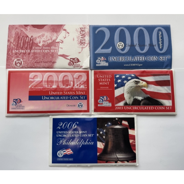 United States Mint Uncirculated Coin Sets -1999, 2000, 2002, 2003, and 2006- Denver and Philadelphia