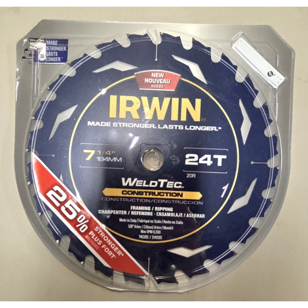 Irwin New 7 1/4'' 24T WeldTec Construction Framing/Ripping Blade 