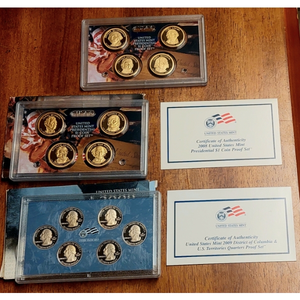 2007 - 2008 US Mint Presidential $1 Proof Set + 2009 DC & Territories Proof Quarter Set  $9.50 Face