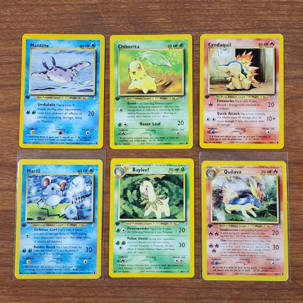 Six Assorted Vintage 1st Edition Pokemon Trading Cards 