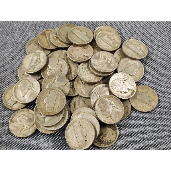 Lot of 50 Assorted Silver Wartime Nickels - $2.50 Face Value