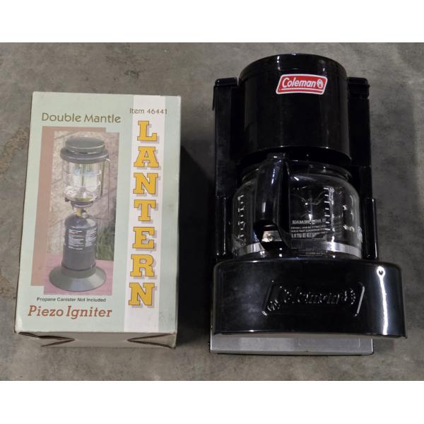 New Double Mantle Lantern And Like New 10 Cup Coleman Coffee Maker