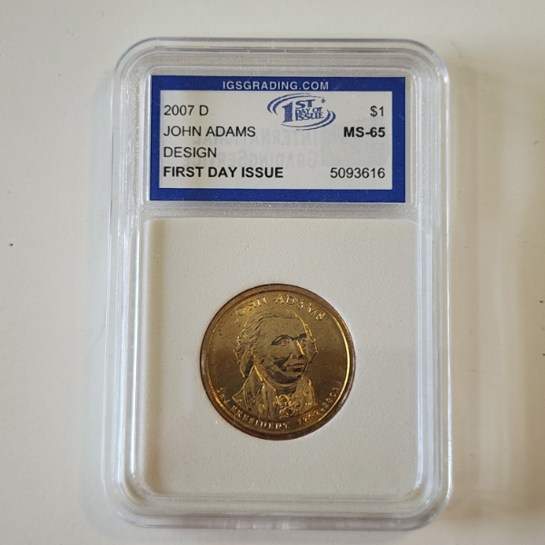 2007-D John Adams Presidential $1 Coin - IGS MS 65 FDOI