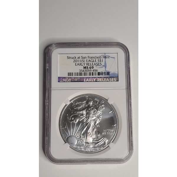 NGC 2011-S MS 69 Early Releases 1 Troy Ounce .999 Fine Silver American Eagle