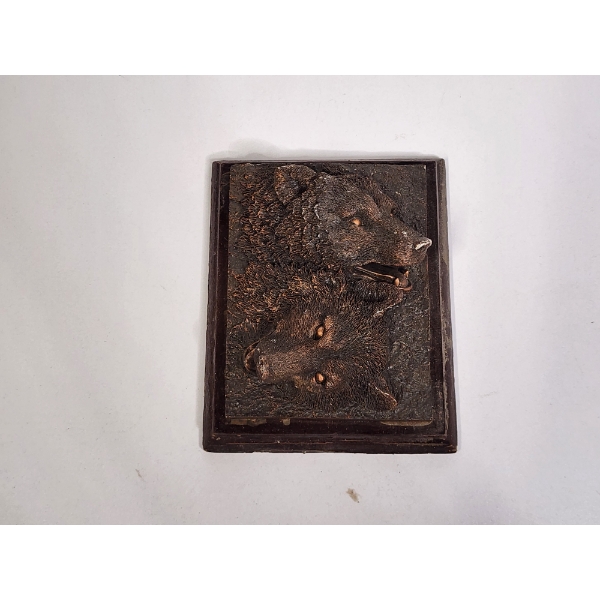 Wolf Face Sculpture Wall Decor - Textured - Wood Base