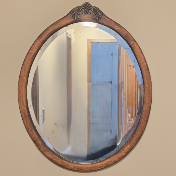 Vintage Oval Mirror with Wood Frame - 22x28