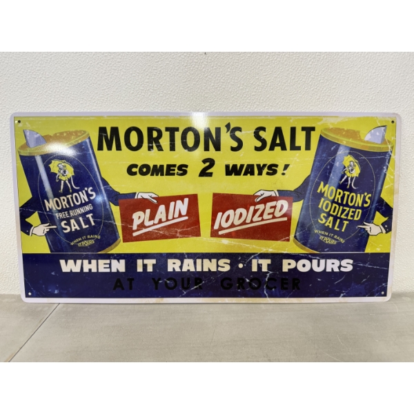 Large Morton's Salt Metal Advertising Sign - 19" X 10"