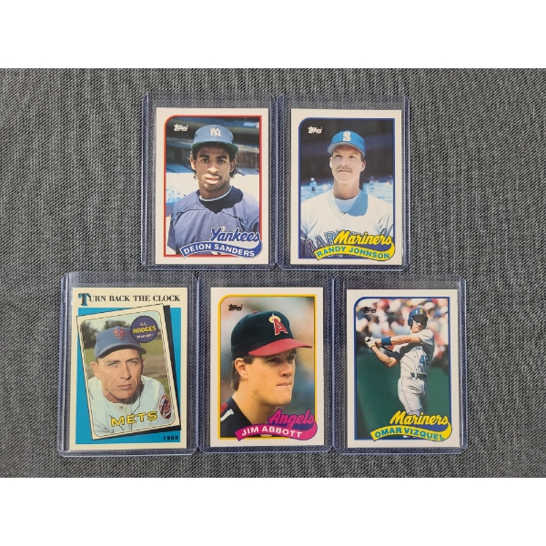 5 Assorted 1989 Topps Tiffany Near Mint Baseball Trading Cards Including Omar Vizquel, Deion Sanders