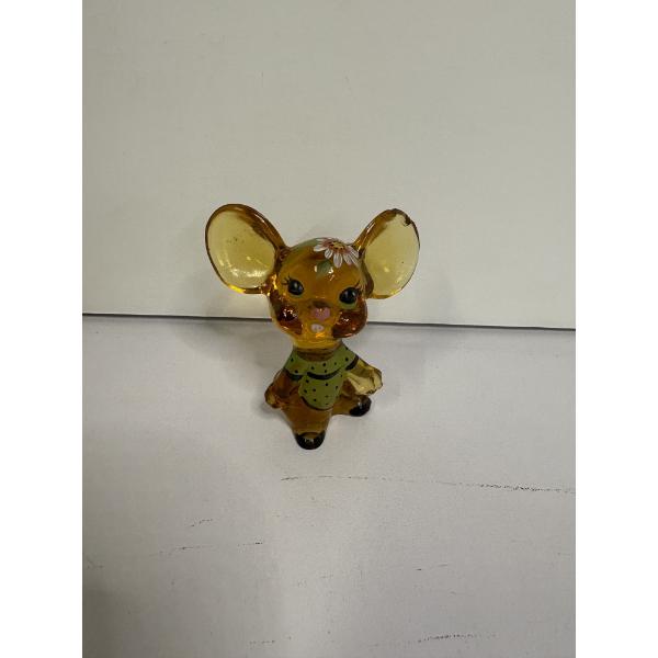 VTG Fenton Art Glass Amber Mouse Figurine Hand Painted Signed S. Hughes RARE
