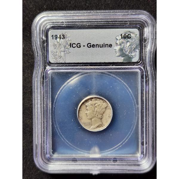 ICG - Genuine 1943 Mercury Silver Dime - Great Condition!