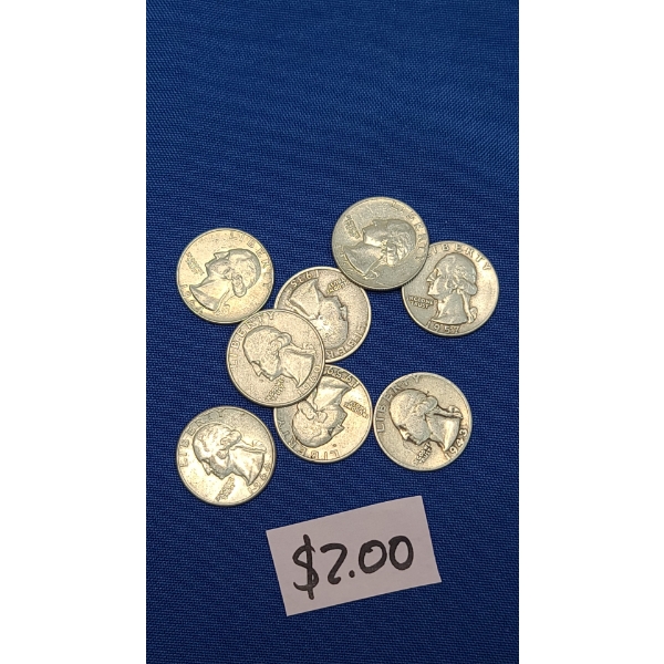 Assorted Years/Mint Marks 90% Silver Washington Quarters - Face Value: $2.00