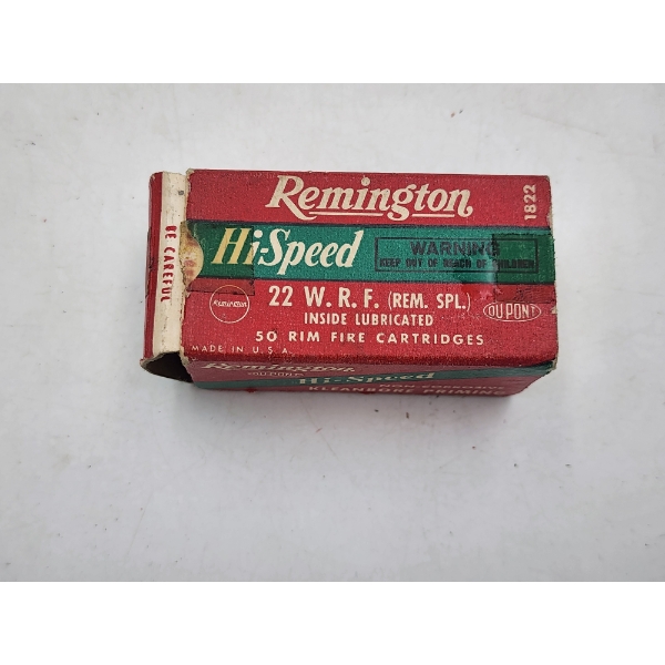 Vintage Remington Hi-Speed .22 WRF Rimfire Ammunition – 50 Round Box