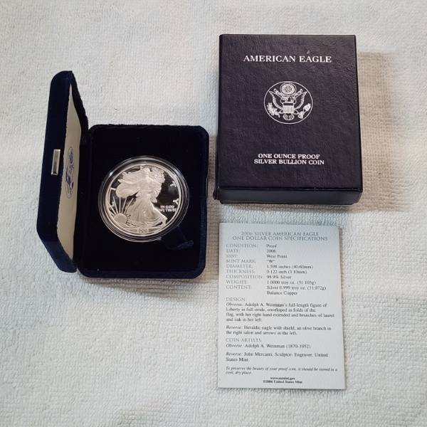 2006-W Proof American Silver Eagle - 1 oz .999 Fine Silver - With OGP Packaging & CoA