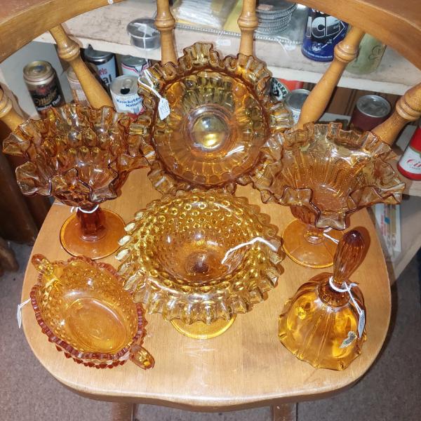 Vintage Fenton Amber Ruffled Glass Lot - See Pics
