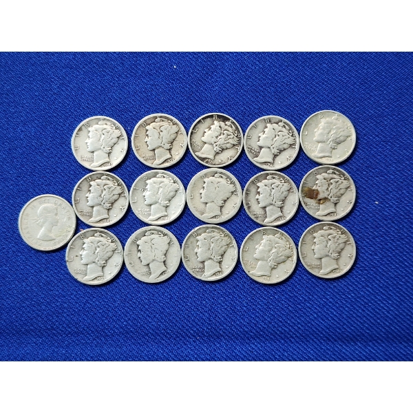 Assorted Years Silver Mercury Dimes FV: $1.50 & 1962 Silver Canadian Dime ASW 0.06oz