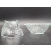 Image 4 : Indiana Glass clear bunny rabbit on a nest candy dish featuring a textured, two-piece pressed glass 