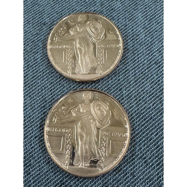 2 - American Walking Liberty .999 Fine Copper One Troy Ounce Coins