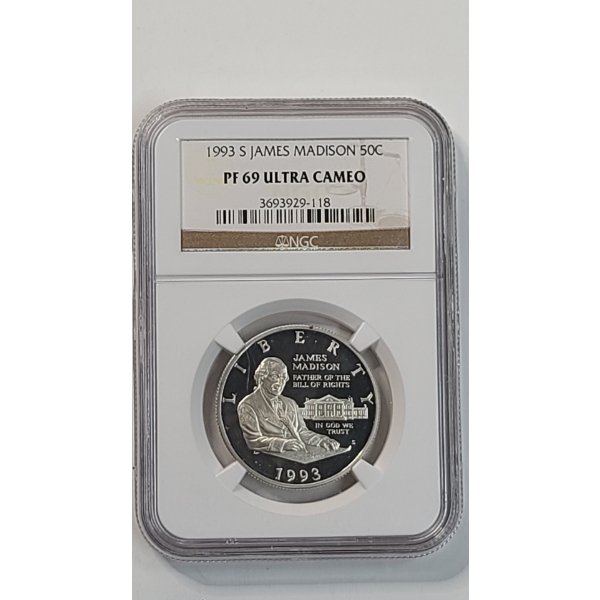 NGC 1993-S James Madison Bill of Rights 90% Silver Half Proof Dollar