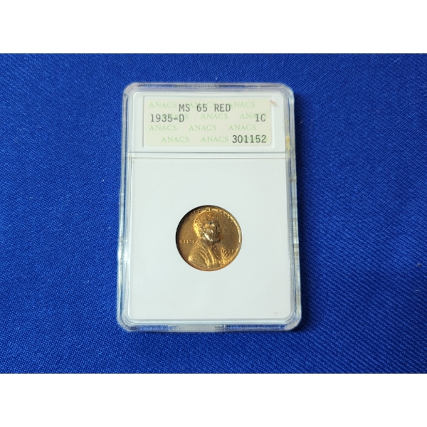 1935-D Lincoln Wheat Cent ANACS MS 65 RED