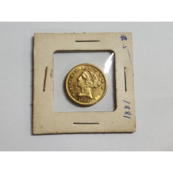 1881 $5 Liberty Head Gold Half Eagle - U.S. 90% Gold Coin