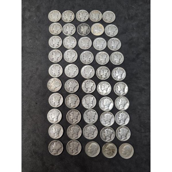 (50) Mercury and Roosevelt Dimes 90% Silver - $5 FV
