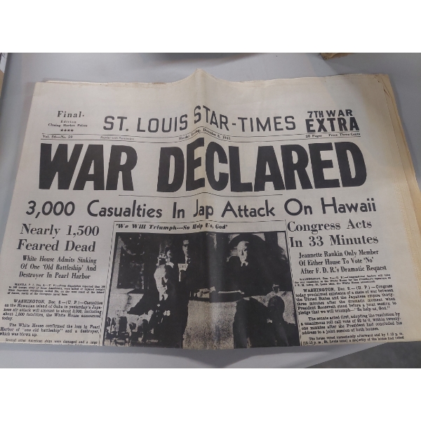 Qty Four (4) Specialty Titles War History Military With 12/8/1941 Newspaper Declaration Of WWII 