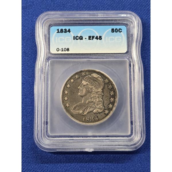 1834 Capped Bust Silver Half Dollar - ICG EF45 O-108 - Exceptional Coin!