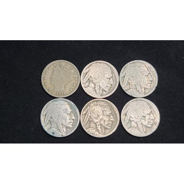 Assorted Buffalo & V Nickels - Face Value: $0.30