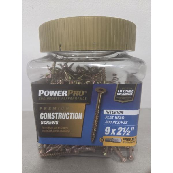 Brand New Power Pro Premium Construction Screws 300 Pieces Flat Head - Comes With Free Bit