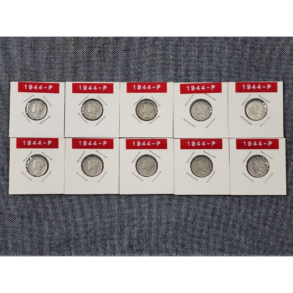 Ten Assorted Silver Mercury Dimes in Great Condition in Sleeves - $1.00 Face Value