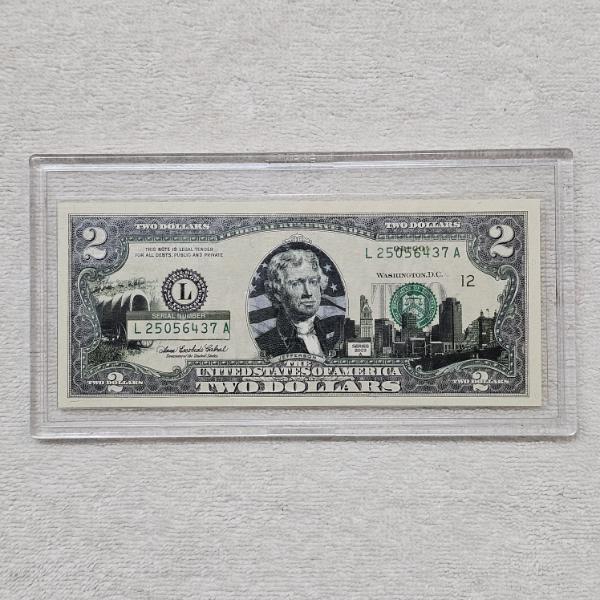 Novelty, Privately Colorized United States Two-Dollar Bill in Plastic Casing