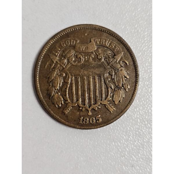 Historic American 1865 Bronze Two Cent Piece - AFV $.02